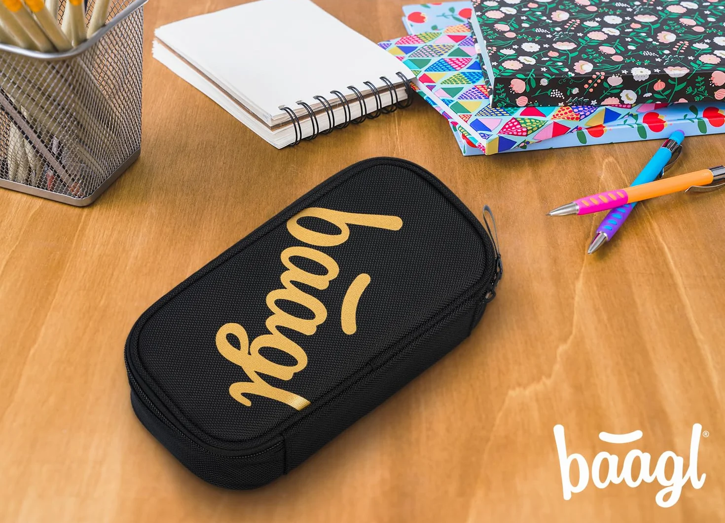 Baagl - Astuccio per ragazze, astuccio per cancelleria, astuccio per la scuola, astuccio per la scuola, Skate Gold