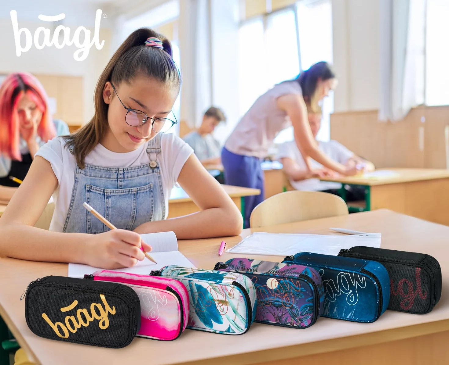 Baagl - Astuccio per ragazze, astuccio per cancelleria, astuccio per la scuola, astuccio per la scuola, Skate Gold