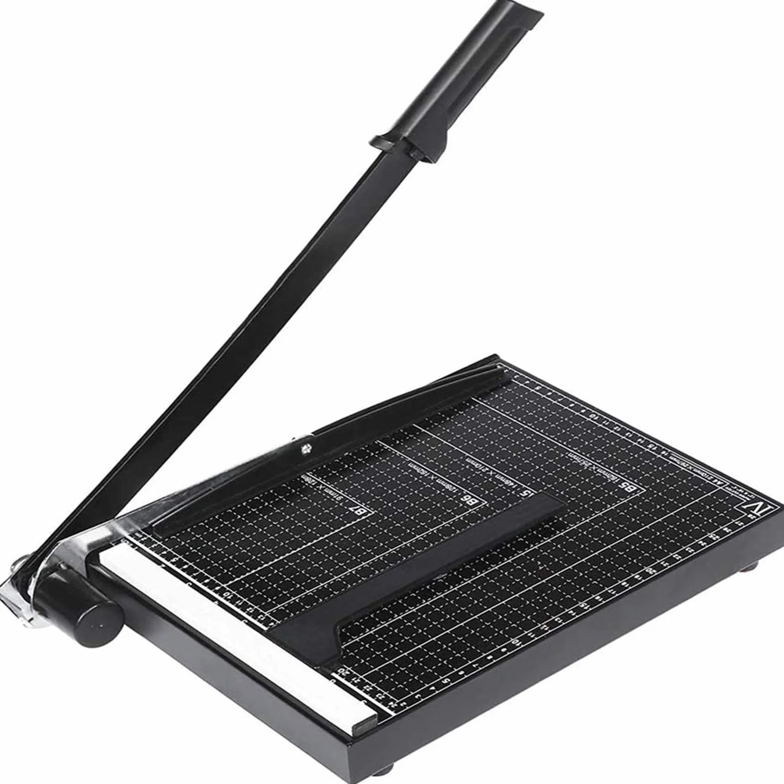 Taglierina per carta professionale A4,Base metallica,Taglierina a leva,Protezione di sicurezza,Taglio simultaneo12 fogli di carta,33 x 25 x 3 cm,Nero