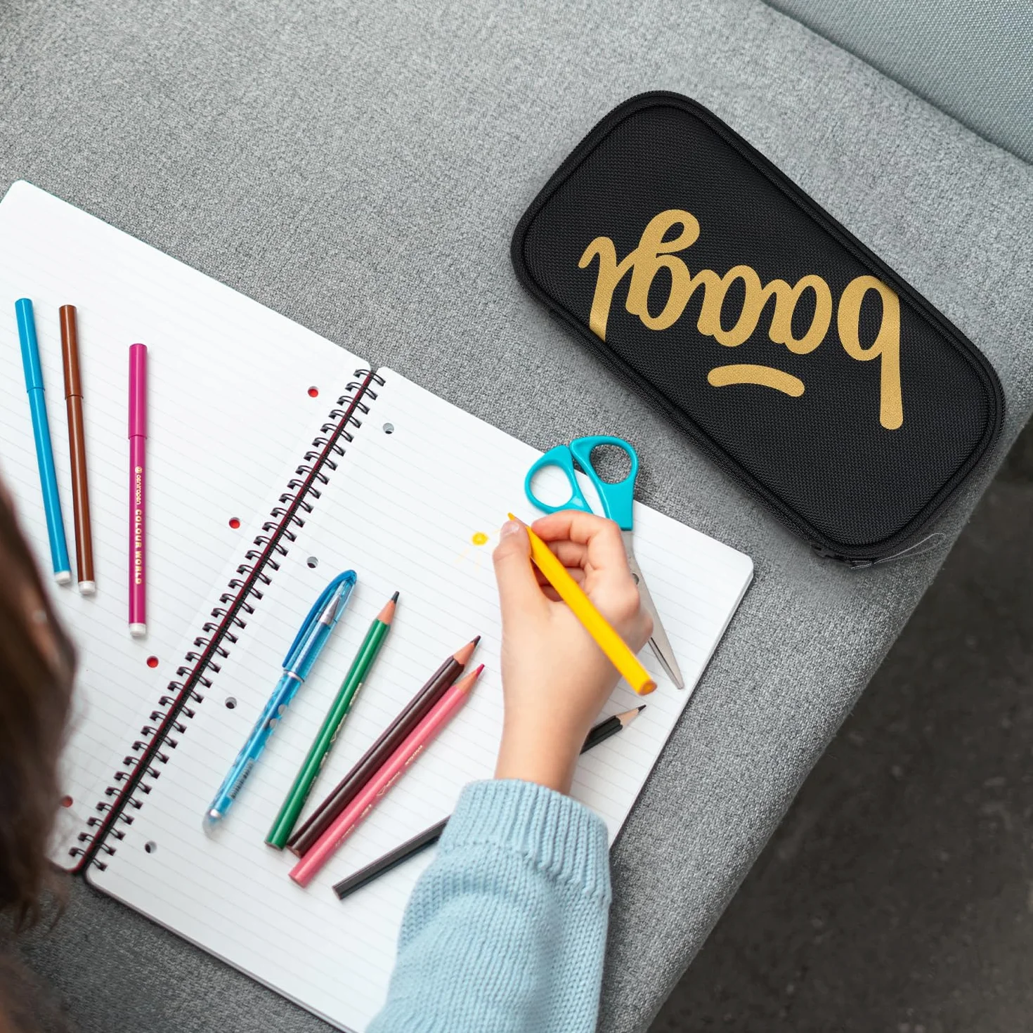 Baagl - Astuccio per ragazze, astuccio per cancelleria, astuccio per la scuola, astuccio per la scuola, Skate Gold