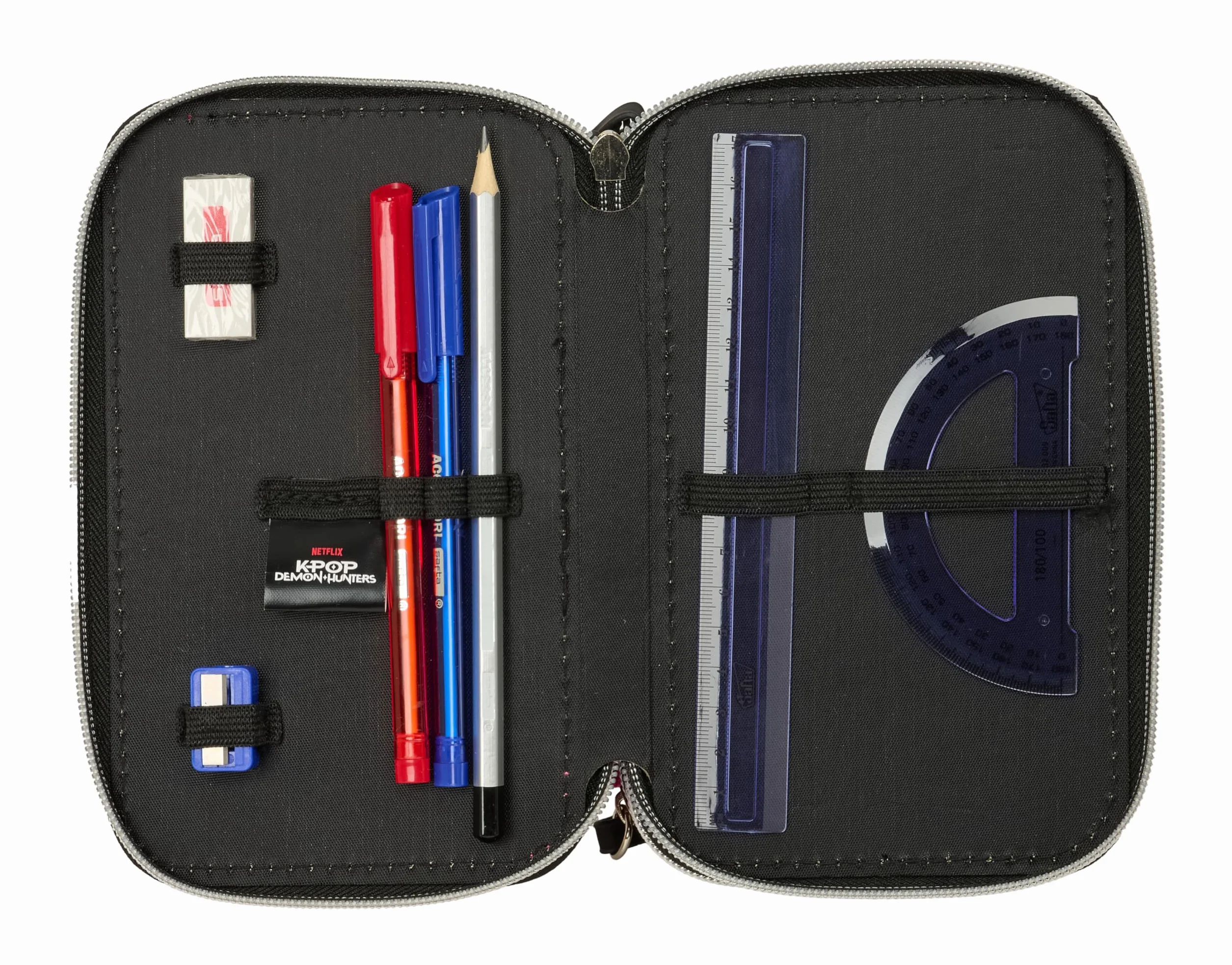 K-POP Demon Hunters - ENERGY - Astuccio scuola con 37 utili inclusi, astuccio per bambini, ideale per bambini dai 5 ai 14 anni, comodo e versatile, resistenza, 12,5 x 5,5 x 19,5 cm