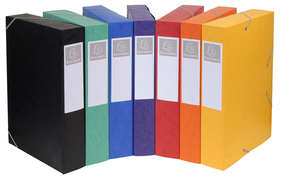 Exacompta - rif. 16000H - 10 scatole portaprogetti con elastici CARTOBOX - consegnate a piatto -dorso da 6 cm - carta lustrée - 600g/m²-25X33cm-formato per archiviazione A4-7 colori assortiti