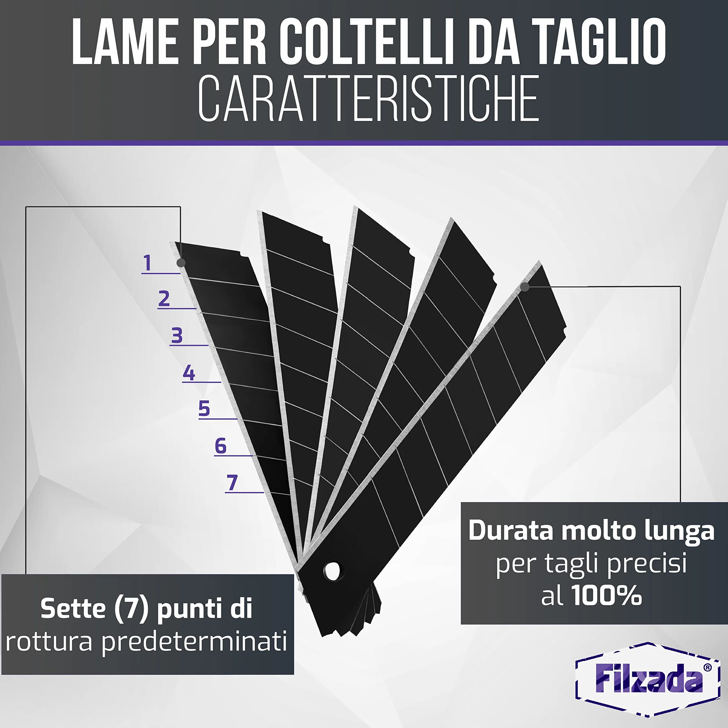 Filzada® 120x Lame di ricambio per coltelli da taglio 18 mm BLACK - Lame per tappeti ultra affilate - Lame a scatto per coltelli da taglio 18mm