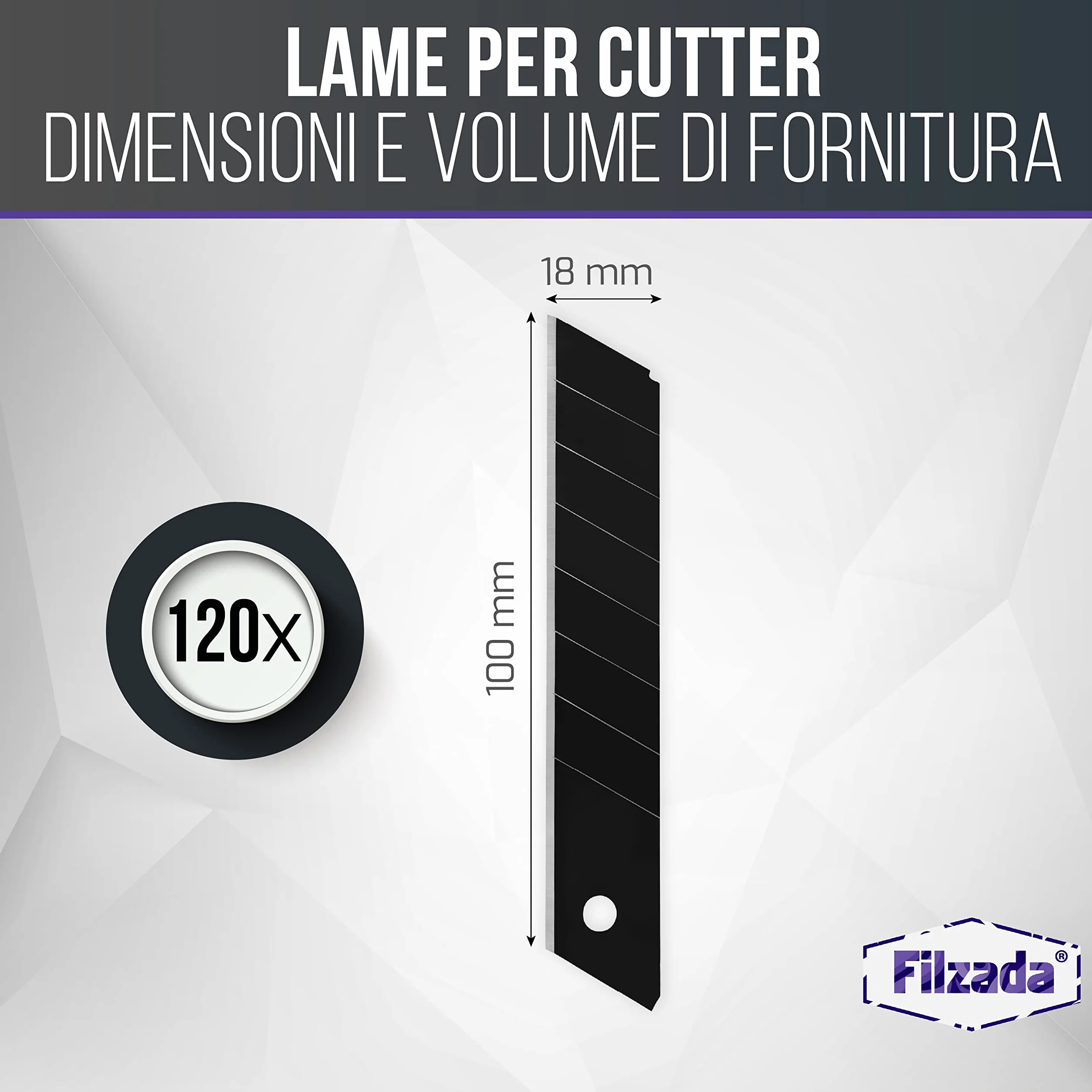 Filzada® 120x Lame di ricambio per coltelli da taglio 18 mm BLACK - Lame per tappeti ultra affilate - Lame a scatto per coltelli da taglio 18mm