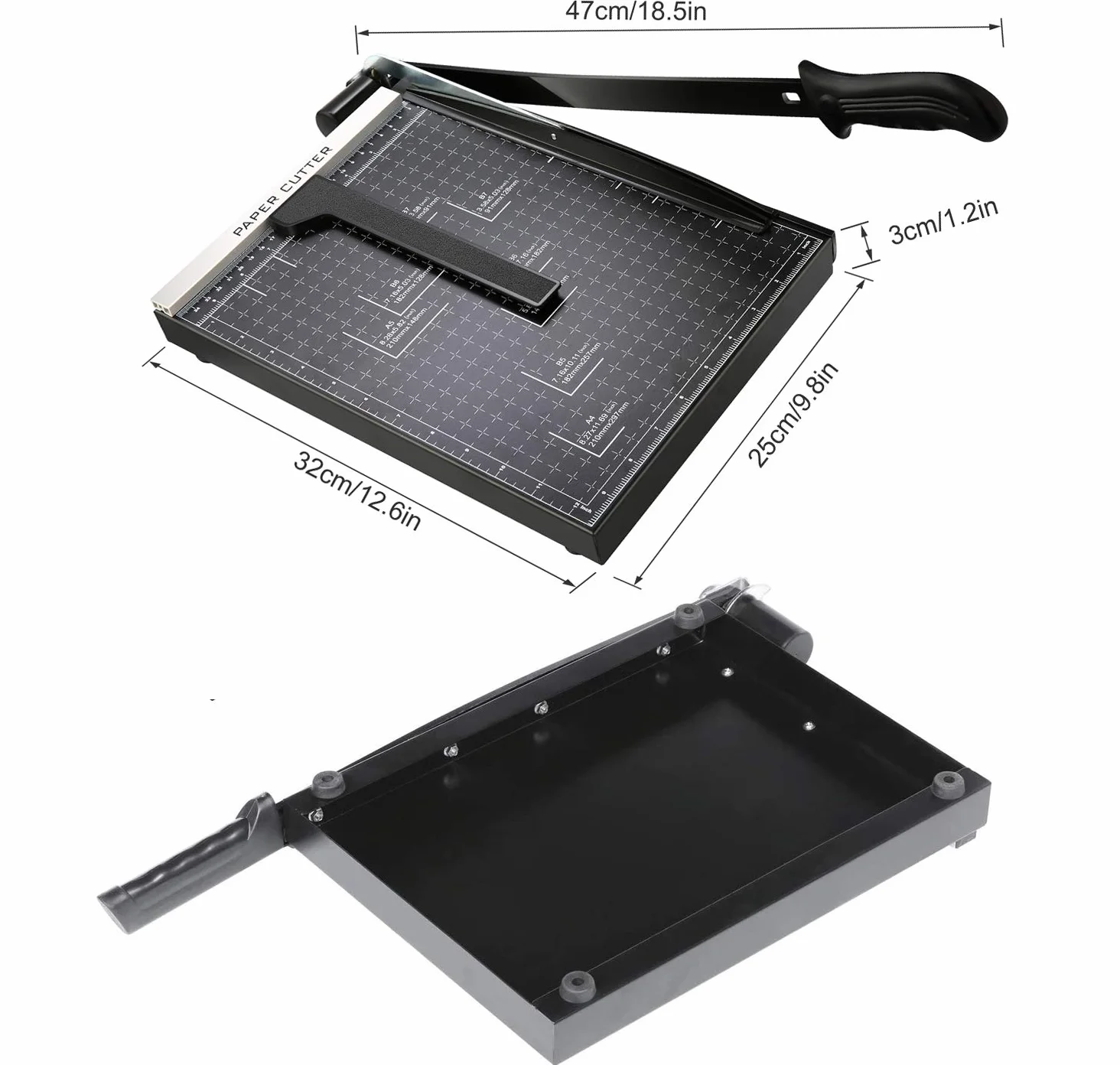 Taglierina per carta professionale A4,Base metallica,Taglierina a leva,Protezione di sicurezza,Taglio simultaneo12 fogli di carta,33 x 25 x 3 cm,Nero