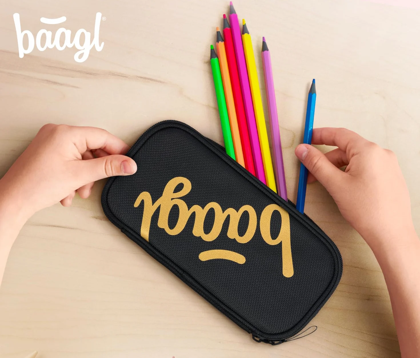 Baagl - Astuccio per ragazze, astuccio per cancelleria, astuccio per la scuola, astuccio per la scuola, Skate Gold