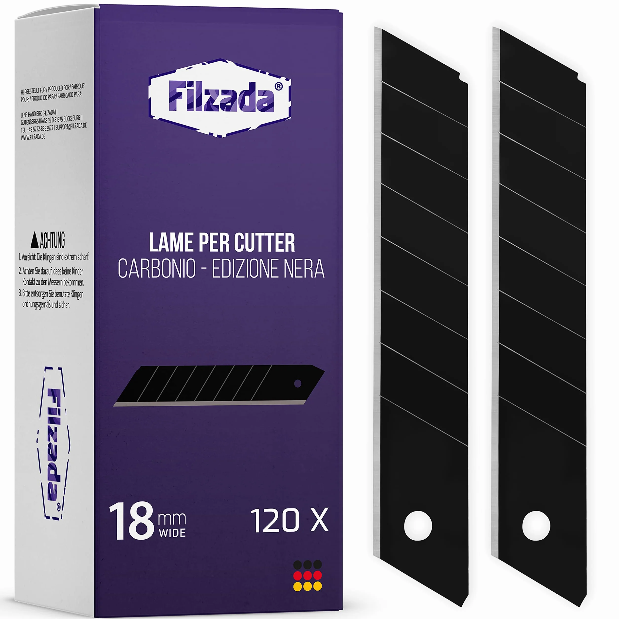 Filzada® 120x Lame di ricambio per coltelli da taglio 18 mm BLACK - Lame per tappeti ultra affilate - Lame a scatto per coltelli da taglio 18mm